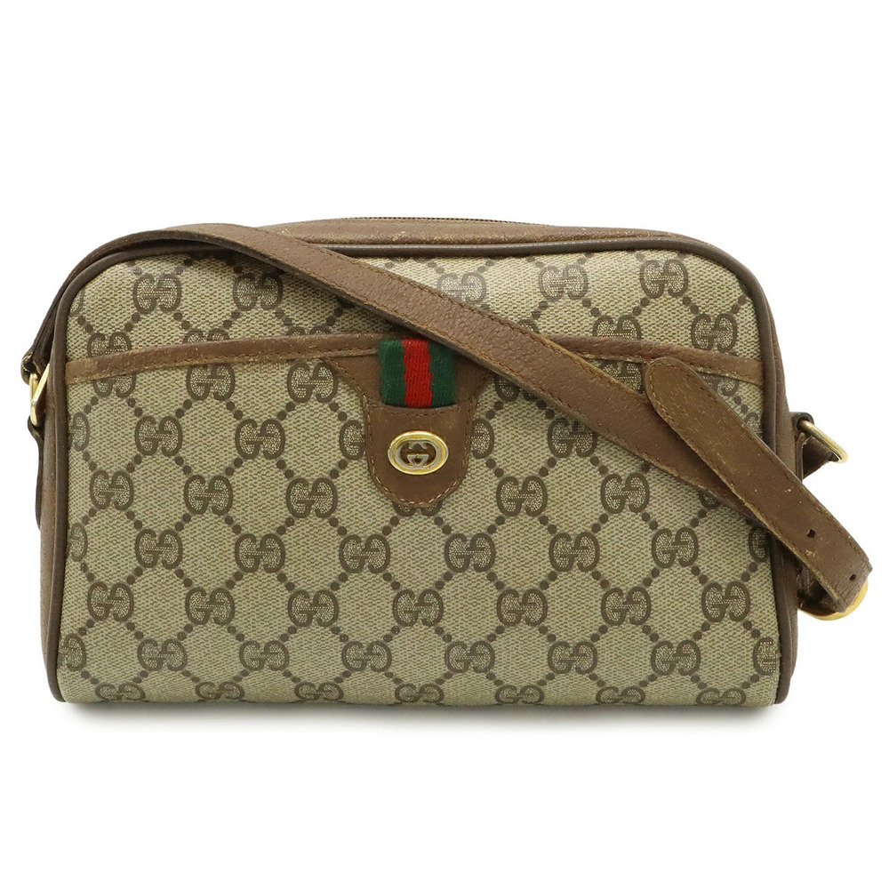 Gucci GG Plus Sherry Shoulder Bag Leather Beige Cream Brown